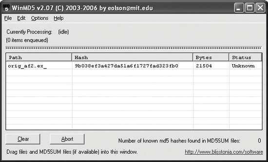 Output of WinMD5