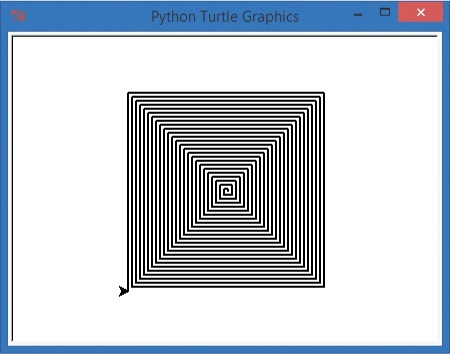 A hypnotic square spiral, created with the short program SquareSpiral1.py