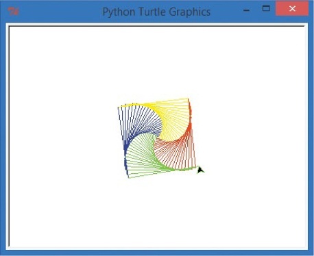 A much more colorful version of our square spiral program