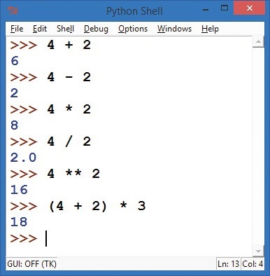 Type the example math problems (expressions) from , and Python gives the answers!