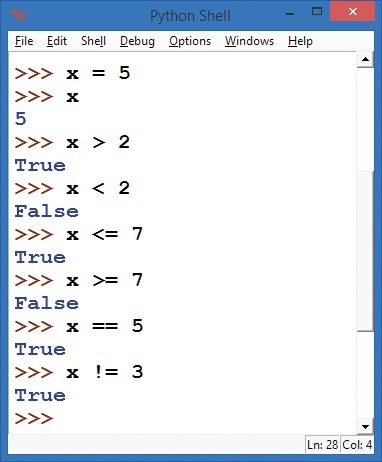 Testing conditional expressions in the Python shell