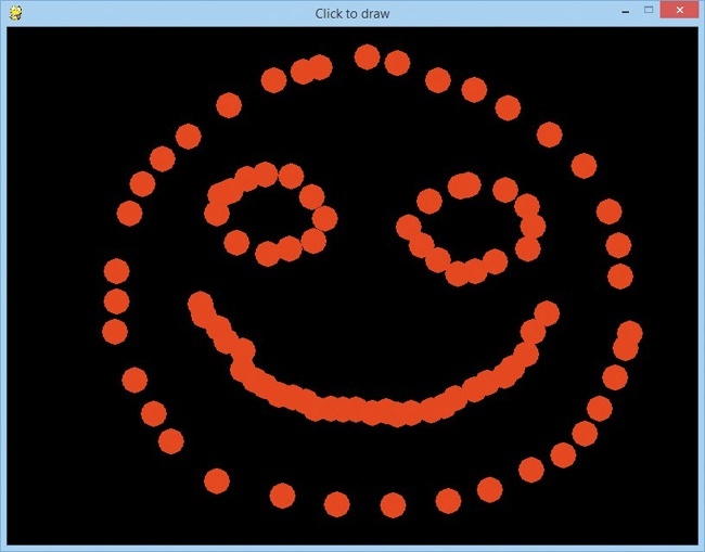 The title bar at the top of ClickDots.py tells the user, “Click to draw.”