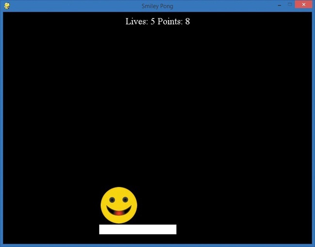 As the smiley ball bounces off the paddle at the bottom, we’ll add points to our player’s score.