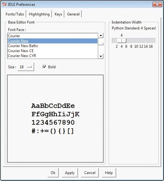 Configuring preferences in IDLE