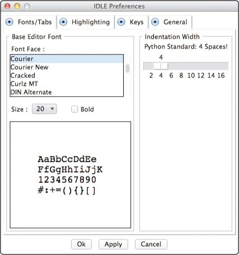 Configuring preferences in IDLE