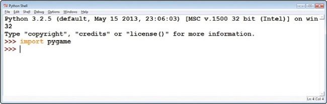 Import Pygame in the Python shell.