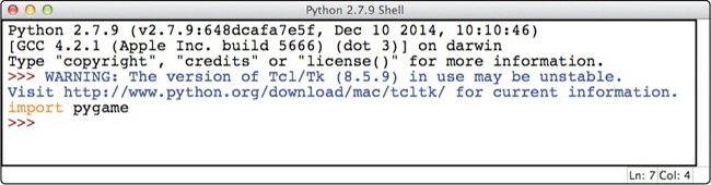 Import Pygame in the Python shell.